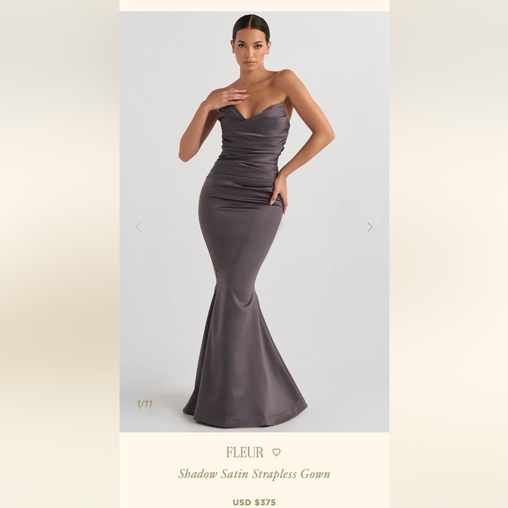 House of CB gown Fleur Gray Satin Dress